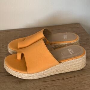 Eileen Fisher Tarry Espadrille Wedge Slide Platform Sandal Toe Loop 9 US Mango